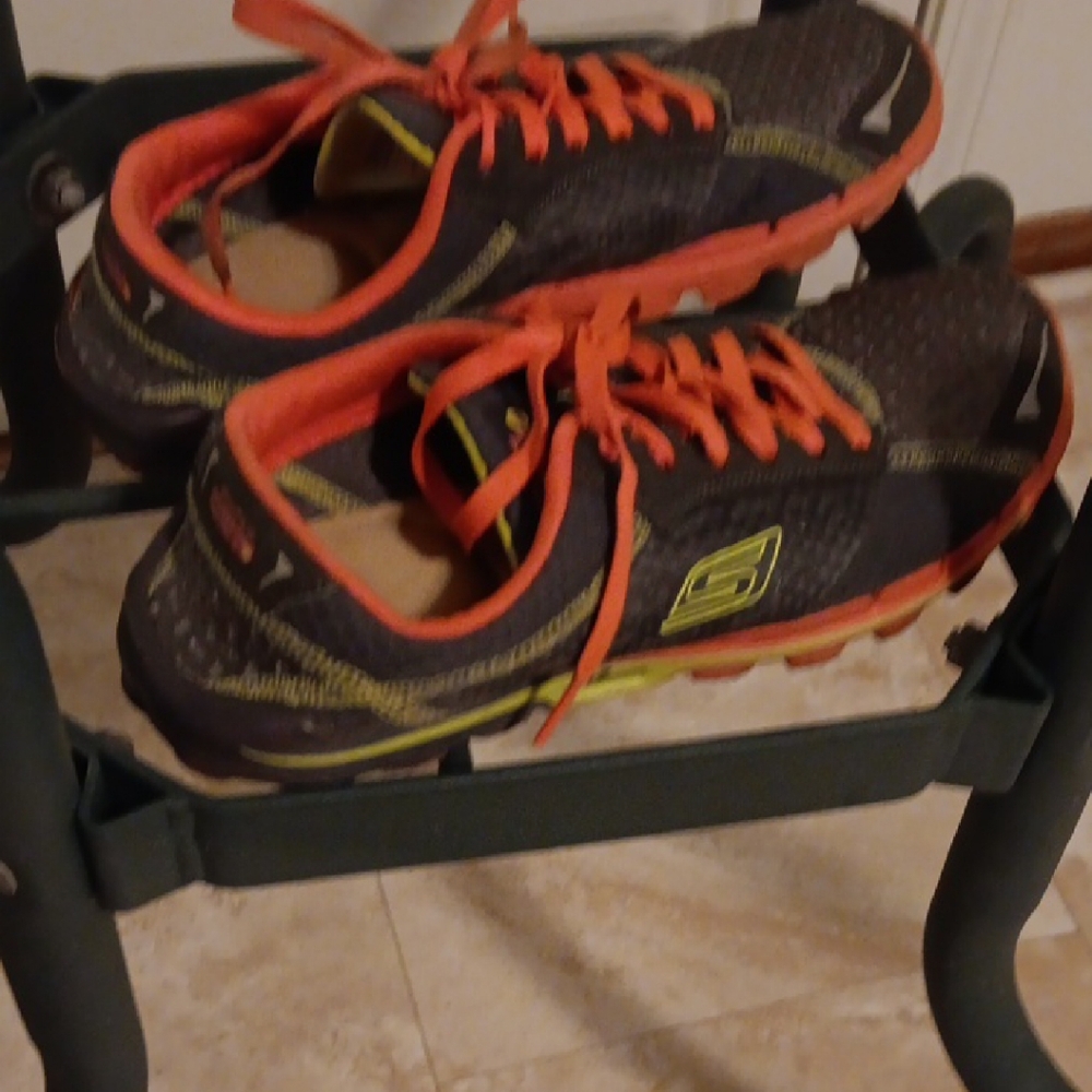 Skecher Womens' Gray and Neon Orange Athletic Sneakers